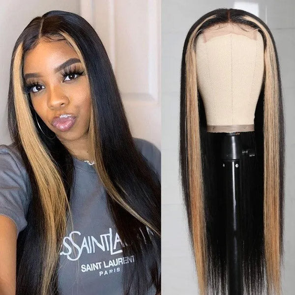 Highlight Straight Human Hair Wig 4*4 Lace Closure Wigs TL27 Ombre Wigs