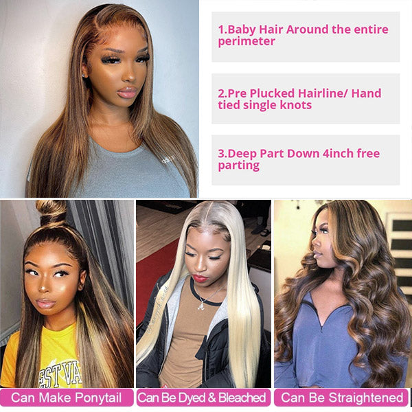 Straight Hair 13x4 Lace Front Human Hair Wigs Balayage Wigs Highlight HD Lace Frontal Wigs