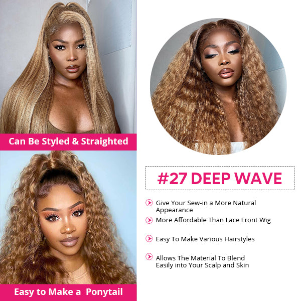 #27 Bundles With Closure Virgin Human Hair Deep Wave 3 Bundles With 4x4 Closure