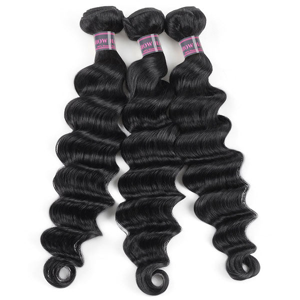 Brazilian Loose Deep Wave 3 Bundles With 4*4 Lace Closure Human Hair Weave