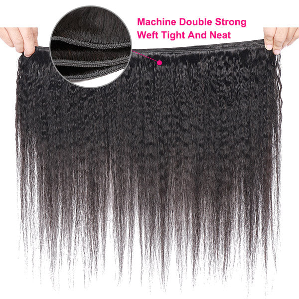 Brazilian Yaki Straight Human Hair 3 Bundles with 4x4 Lace Closure Remi Yaki Human Hair Weave
