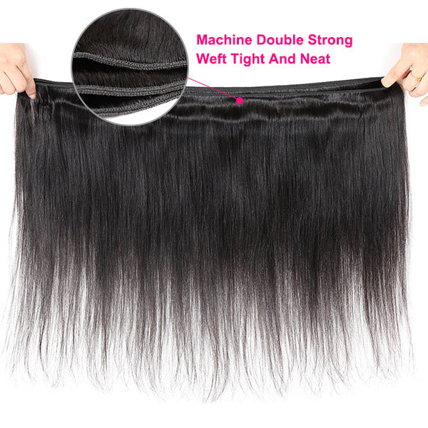 8A Peruvian Virgin Straight Hair 3 Bundles With HD Transparent Lace Closure 100% Human Hair