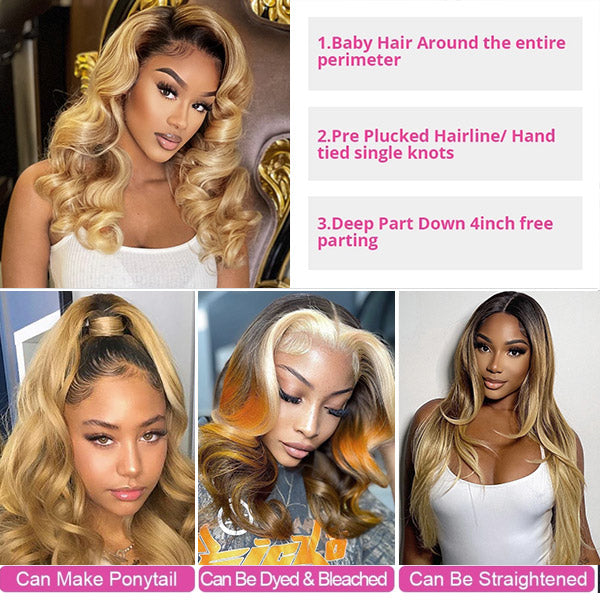 Ombre Human Hair Wigs Body Wave Hair 13*4 Lace Front Wigs Affordable HD Lace Front Wigs