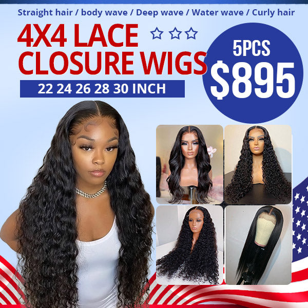 $895 4*4 HD Lace Closure Wigs 22 24 26 28 30 Inch 5PCS