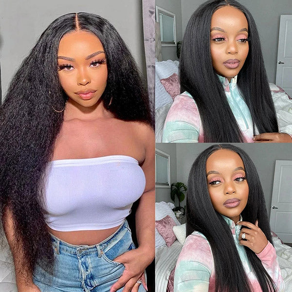 Full Lace Human Hair Wigs Kinky Straight 13x4 Lace Front Wigs 30 Inch Yaki Hair
