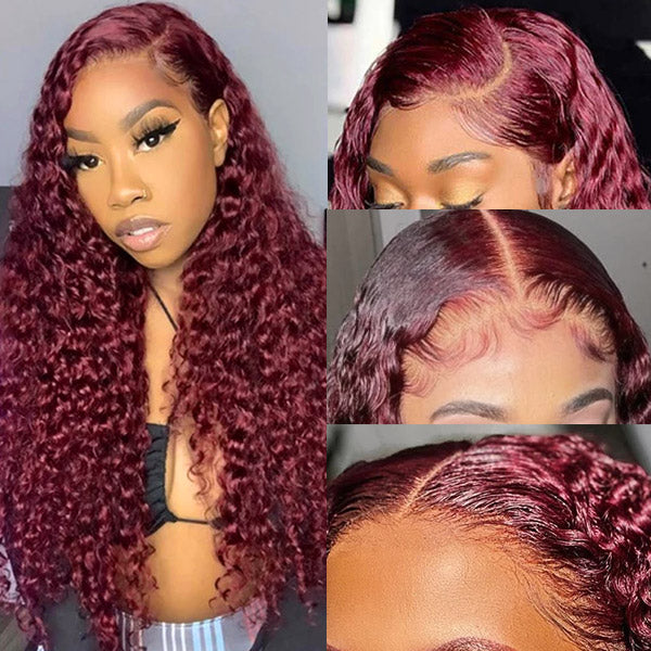 Burgundy Curly Wigs 99J Lace Frontal Wig 13x4 Curly Frontal Wig 32 Inch