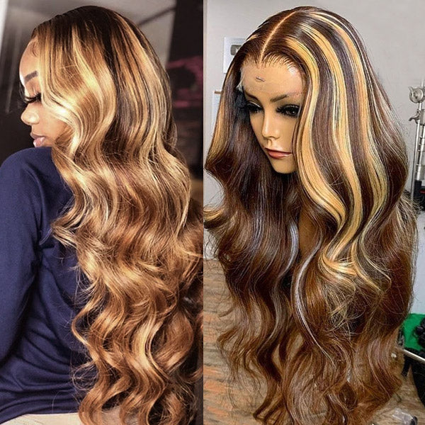 Highlight Honey Blonde Wig 4x4 Lace Closure Wig Body Wave Human Hair Wigs