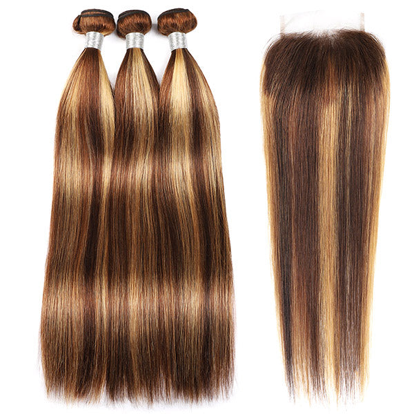 Highlight Bundles With Closure Straight Hair Bundles With Lace Closure