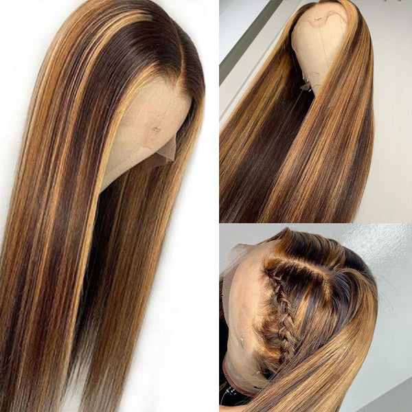 Virgin Remy Human Hair Wigs Straight Lace Wigs Highlight Brown Ombre Hair Wig