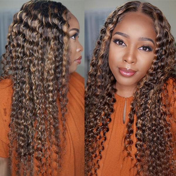 Highlight Wigs 4x4 Lace Closure Human Hair Wigs Deep Wave Lace Wigs