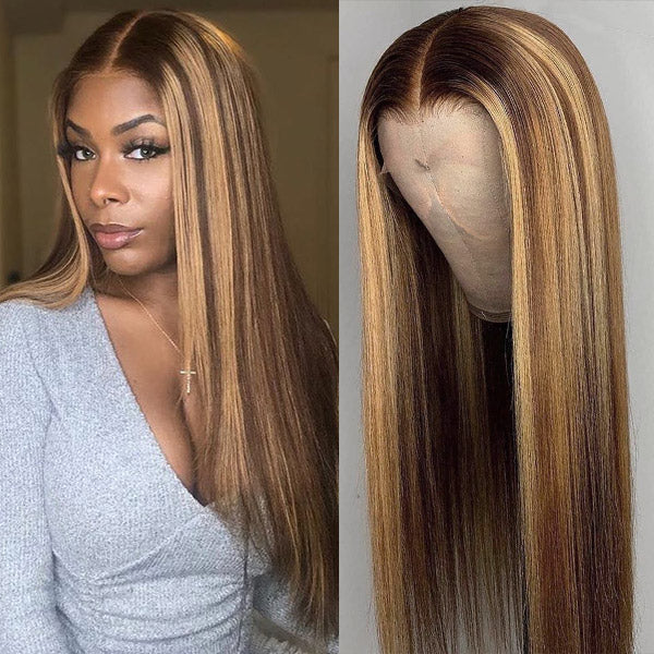 Blonde Highlight Lace Frontal Wig 13x4 HD Lace Front Wigs Straight Human Hair Wigs with Highlights