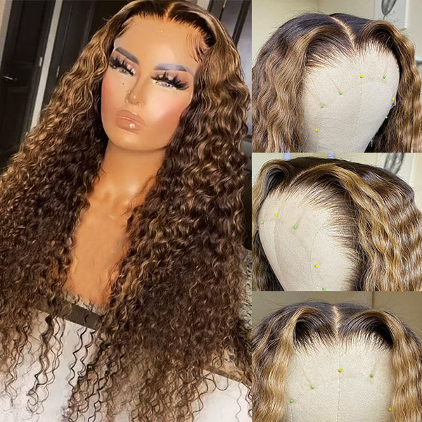 Blonde Highlight Lace Wig Deep Wave Human Hair Wigs Transparent HD Lace Wigs With Baby Hair