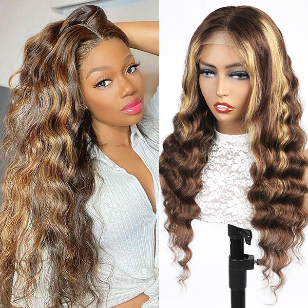 Highlight Wigs Transparent Loose Deep Wave Human Hair Wigs 4*4 Lace Closure Wigs