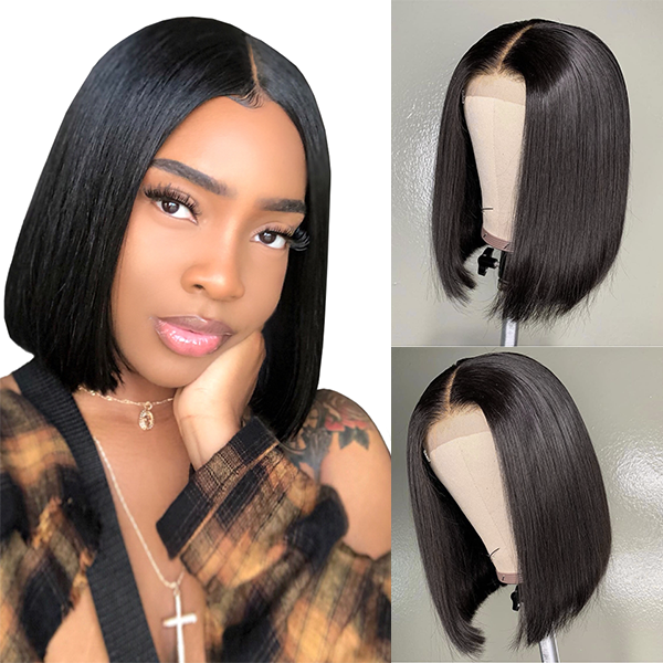 Short BOB Lace Front Wigs, 100% Human Hair Wigs, No Lace Wigs With Bang