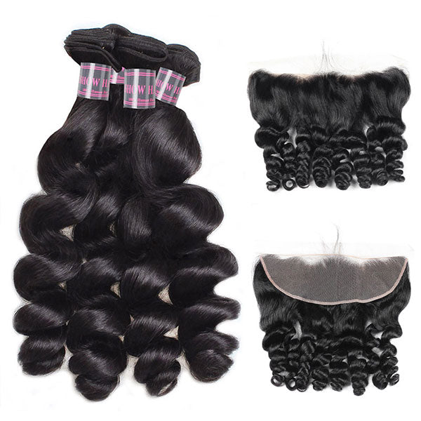 Ishow Virgin Loose Wave Human Hair 4 Bundles With Lace Frontal Pre Plucked With Baby Hair