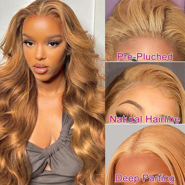 Body Wave Hair #27 Colored HD Human Hair Wigs Honey Blonde 13x6x1 Middle Part Lace Wigs