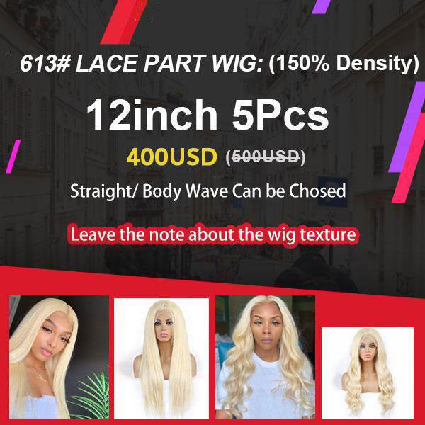 $400 Wholesale 613 Blonde Lace Part Wig Package Deal Human Hair Wigs (12 Inch 5PCS)
