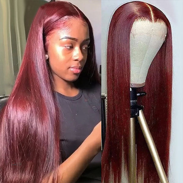 Products 99J Burgundy Wig Straight Human Hair 13x6 Lace Front Wigs Pre Plucked HD Lace Wigs