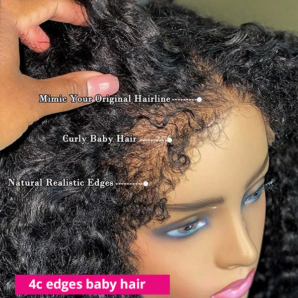 4C Hairline Curly Edge 13x4 HD Lace Front Wigs 4x4 Curly Human Hair Lace Wigs