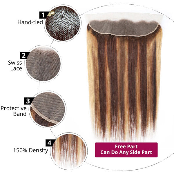 Brazilian Highlight Straight Hair Bundles with 13*4 Lace Frontal Virgin Human Hair