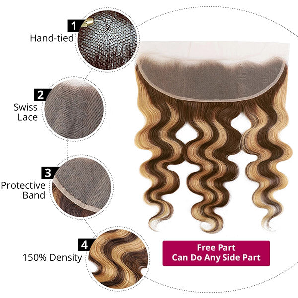 Highlight Body Wave Hair Bundles with 13*4 Lace Frontal Virgin Human Hair Indian Hair