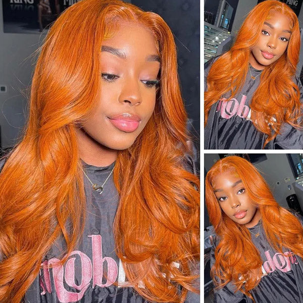 Ginger Orange Lace Front Wig Body Wave Hair T Part Lace Wigs
