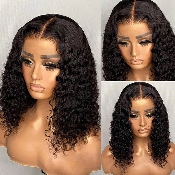 Short Bob Lace Front Wigs 13x4 Water Wave Frontal Wig 14 Inch