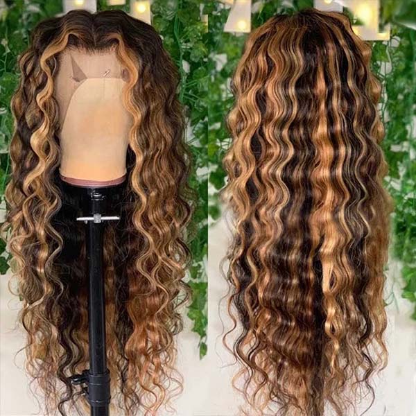 Highlight Wigs Loose Deep Lace Closure Wigs Human Hair Wigs with Highlights HD Transparent Lace Wig