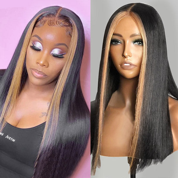 Highlight Straight Human Hair Wig 4*4 Lace Closure Wigs TL27 Ombre Wigs