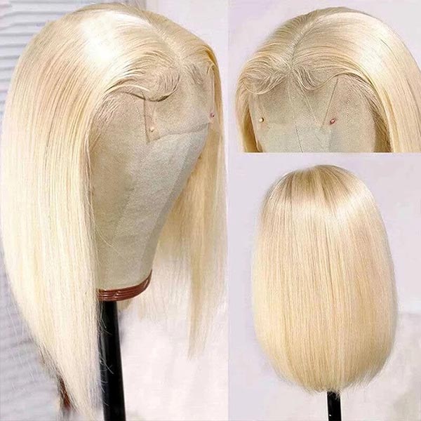 4x4 Closure Wigs 613 Color Blonde Bob Wigs Straight HD Human Hair Wigs