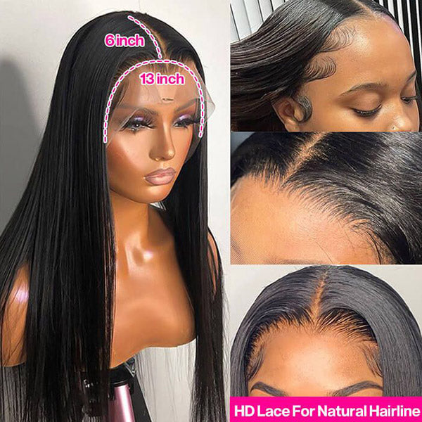 13x6 HD Lace Frontal Wig Straight Human Hair Wigs Glueless Invisible Lace Front Wigs 180% Density