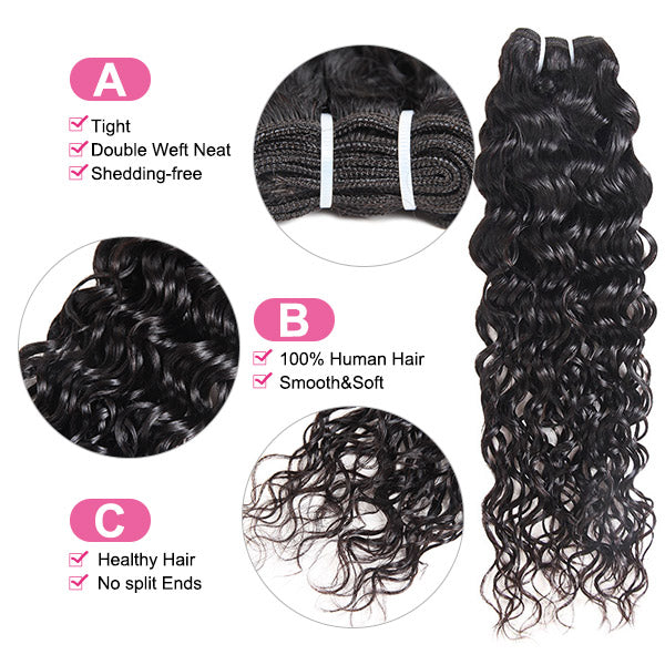 8A Indian Water Wave Human Hair 3 Bundles With 13*4 Lace Frontal Closure