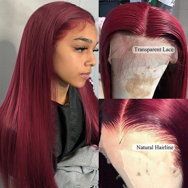13x4 Lace Wig Burgundy Lace Front Wigs Virgin Straight Human Hair 99J Lace Front Wig