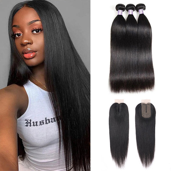 Straight Hair Bundles With Lace Closure, 2*3 Lace Closure With Virgin Hair