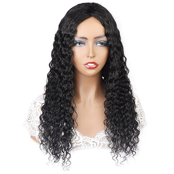 No Lace Wigs Easy To Wear Middle Part Deep Wave Virgin Human Hair Wigs