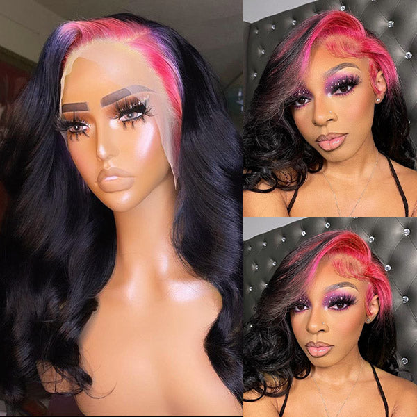 Highlight Pink Wigs Human Hair 13x4 HD Lace Frontal Wig Body Wave Hair 180% Density