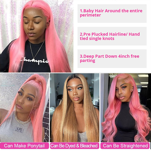 Pink Straight Wigs 13x4 HD Lace Front Wigs 30 Inch Colored Wigs