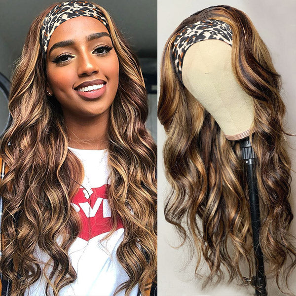Highlight Wigs With Headband 100% Human Hair Wigs Easy To Wear 150% Density