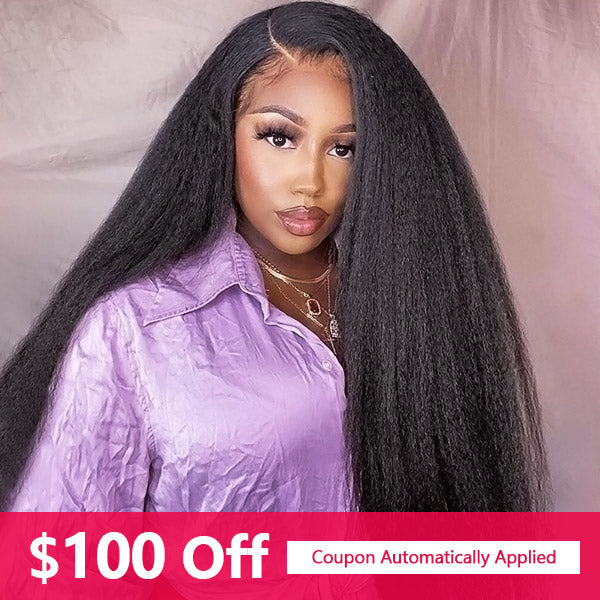 $100 Off 4x4 Kinky Straight Human Hair Lace Front Wigs