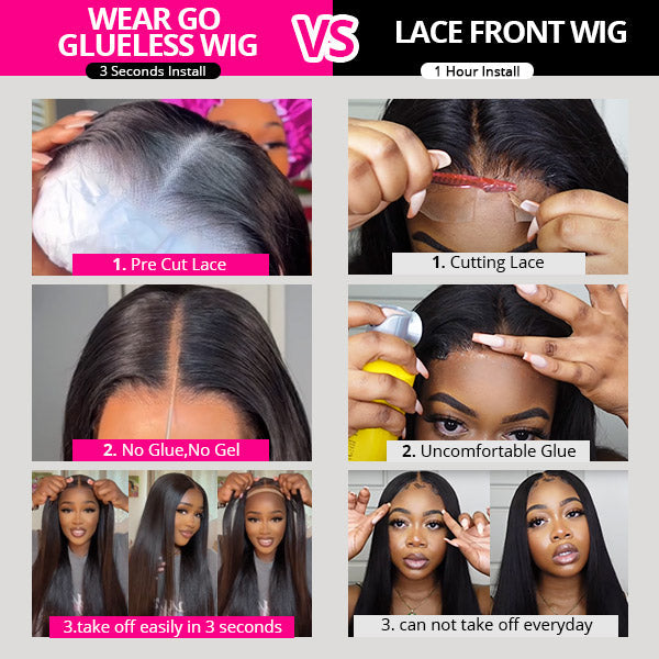 Wear Go Glueless Wigs Deep Wave Pre Cut Lace Human Hair Wigs HD Frontal Wigs Pre Plucked Hairline
