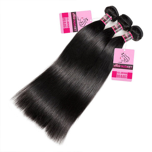 Long Straight Human Hair 3 Bundles With 5*5 Lace Closure 16-38 Inch