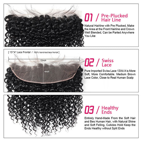 Ishow Virgin Kinky Curly Human Hair 4 Bundles With Lace Frontal Closure 100% Indian Hair