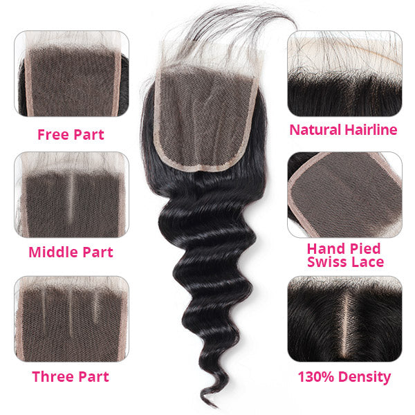 Brazilian Loose Deep Wave Hair 3 Bundles with HD 4x4 Lace Closure Human Hair Bundles with Closure