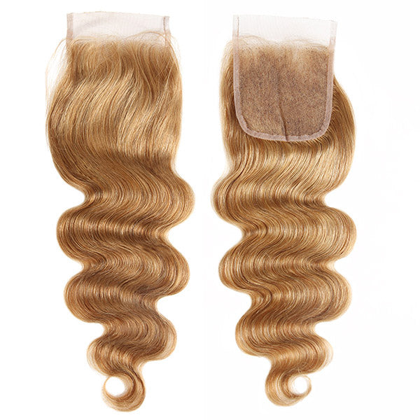 Honey Blonde Body Wave Bundles With Closure #27 Color Human Hair
