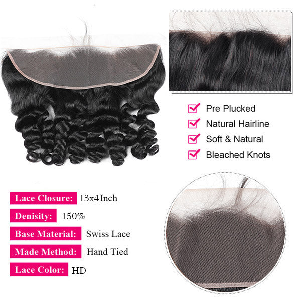 10A Brazilian Virgin Human Hair Loose Wave 3 Bundles With 13x4 HD Lace Frontal