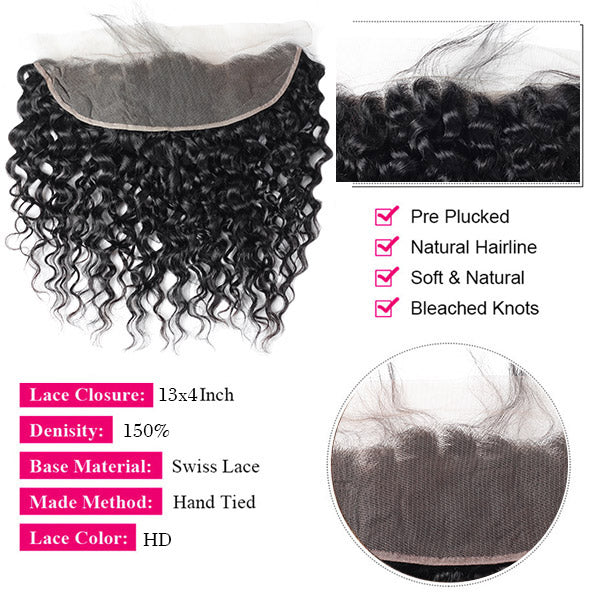 Ishow 4 Bundles Virgin Water Wave Human Hair With Lace Frontal Closure Natural Hairline