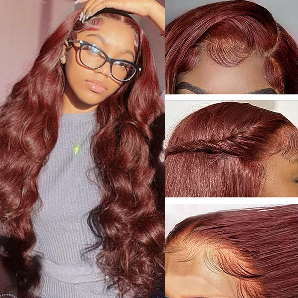 #33 Reddish Brown Body Wave Human Hair Wig 13x4 HD Lace Front Colored Wigs