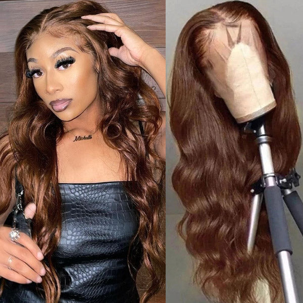 Brown Body Wave Wigs HD Middle Part #4 Body Wave Hair Wig 13x4x1 Lace Part Wigs