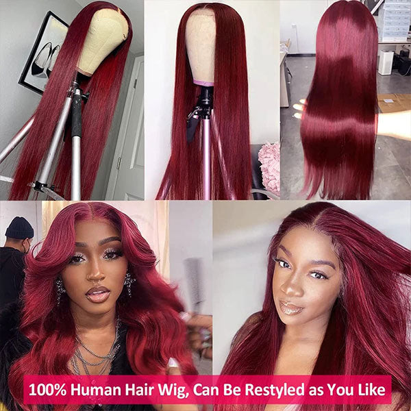 Products 99J Burgundy Wig Straight Human Hair 13x6 Lace Front Wigs Pre Plucked HD Lace Wigs