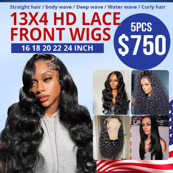 $750 13*4 HD Lace Frontal Wigs 16 18 20 22 24 Inch 5PCS